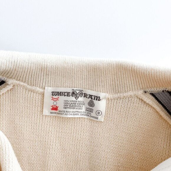 White Ram Vintage Women's 100% Wool Zip Cardigan Curling Sweater Cream Medium - Picture 4 of 6